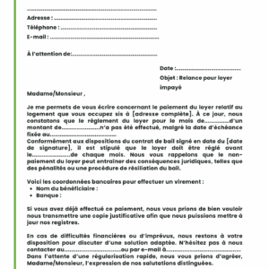 Lettre de relance pour loyers impayés