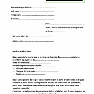 Avis d'échéance de loyer